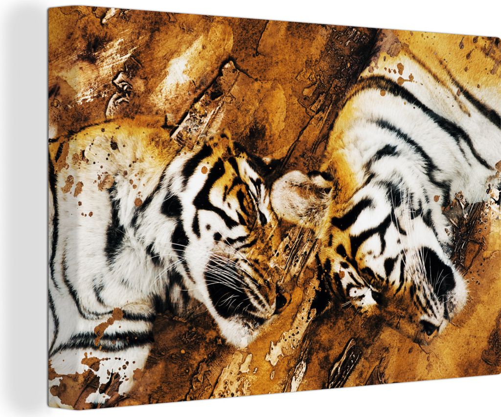 OneMillionCanvasses - Leinwandbilder - 140x90 cm, Tiger - Baum - Natur, Wandbilder Kunstdruck Wanddekoration