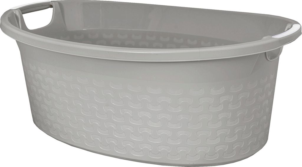Wäschekorb BranQ Baumwolle 60L Wäschewanne Plastikwanne Wäschesammler Waschbehälter oval groß Hellgrau