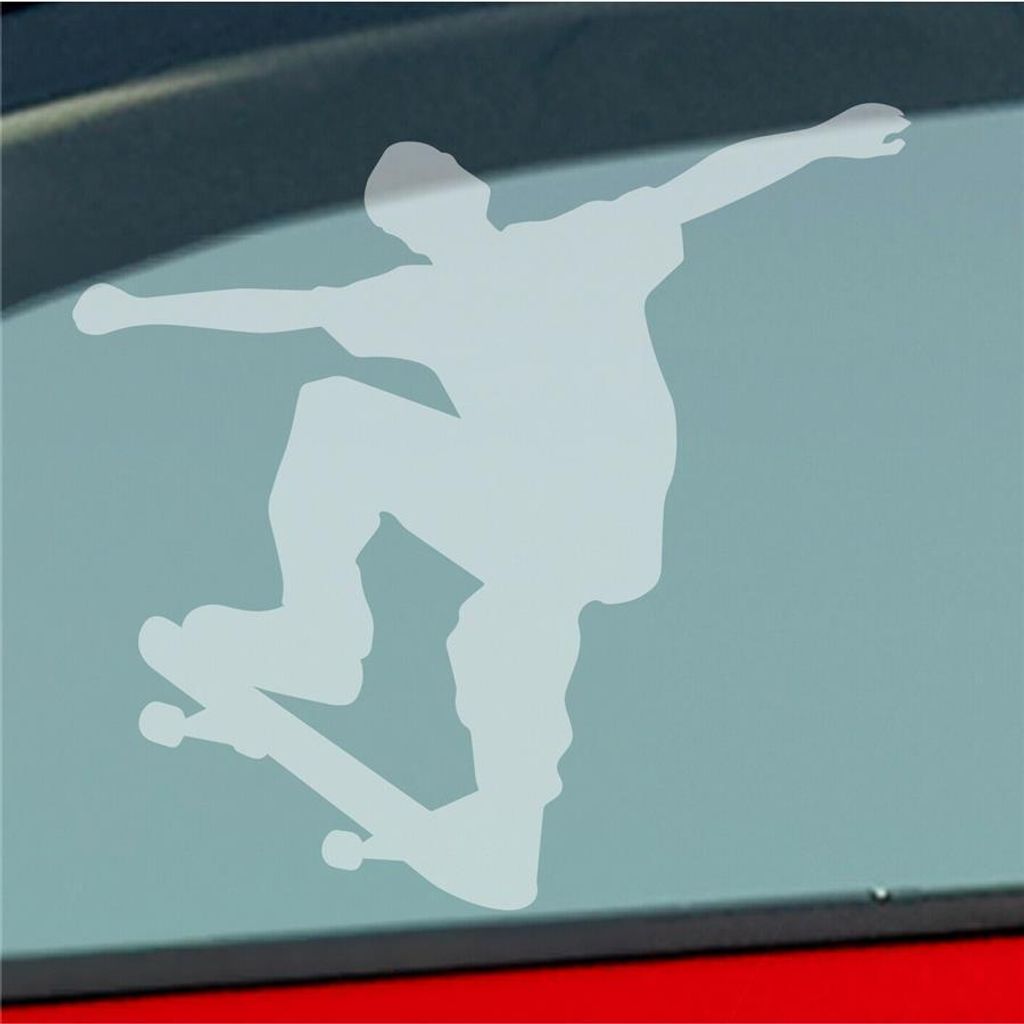 Auto Aufkleber Skater Skaten Sport Tuning Ollie 10x10 cm Milchglas Sticker Heckscheibenaufkleber