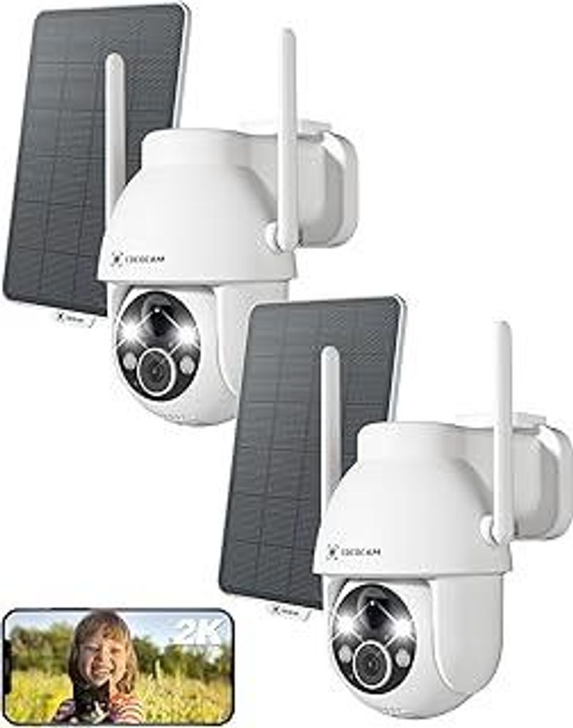 COCOCAM 2PCS 2K Überwachungskamera Aussen Akku WLAN, Solar Kamera Outdoor, Außenkamera kabellos mit AI-Mensch-Erkennung, Farbige Nachtsicht, Alex...