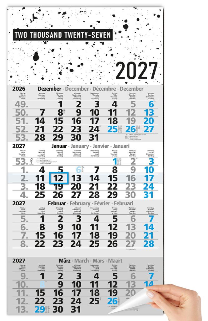 4 Monatskalender 2027 Wandkalender Design Splatter mit Produktbild 