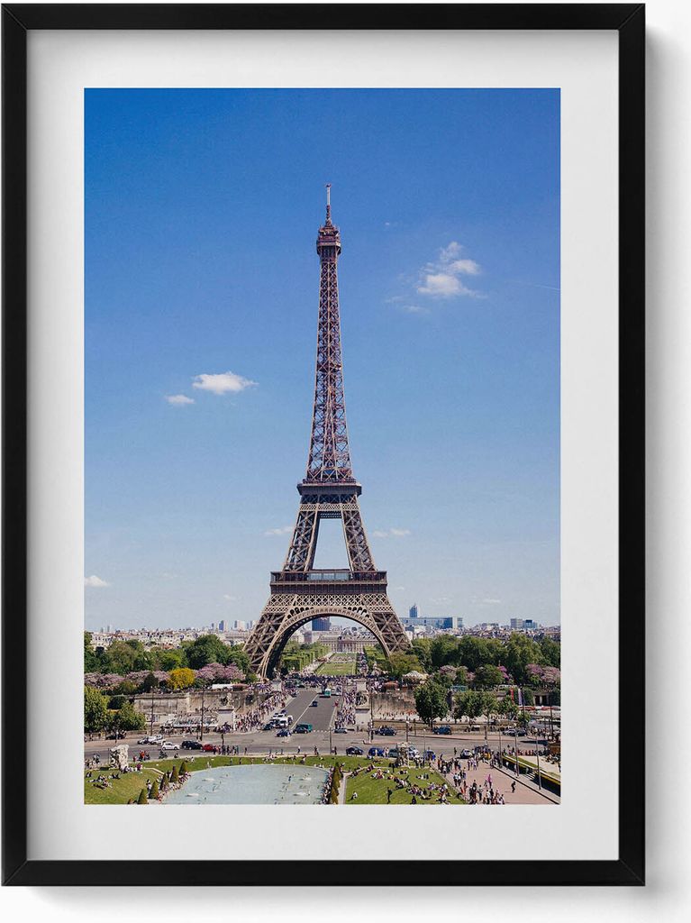 Landschaft Eiffelturm Paris Frankreich– Wandbild mit Rahmen – Gerahmtes Bild – Wanddekoration – 50x70 cm – Schwarz Rahmen
