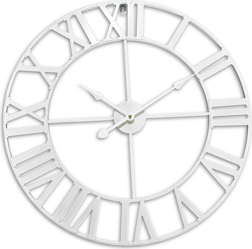 Relaxdays Wanduhr, römische Zahlen, Ø 60 cm, batteriebetriebene Wohnzimmeruhr, analoge Küchenuhr, Eisen, weiß