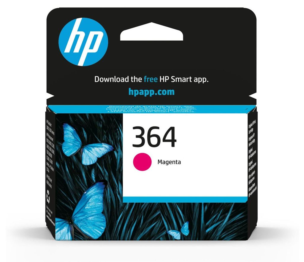 The image shows the packaging of an HP 364 magenta ink cartridge.