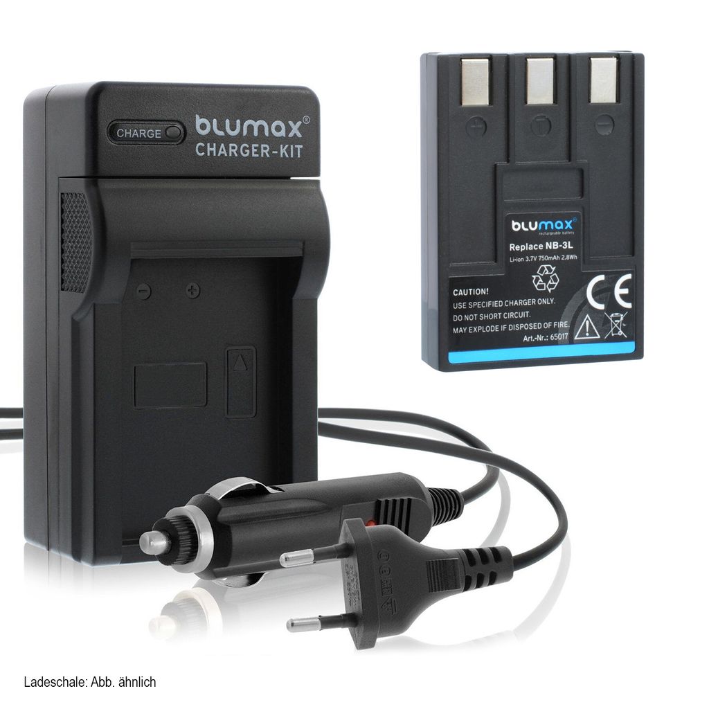 1x Akku + Lader für Canon NB-3LH NB-3L IXUS, IXY PowerShot 750 mAh (3,7V)