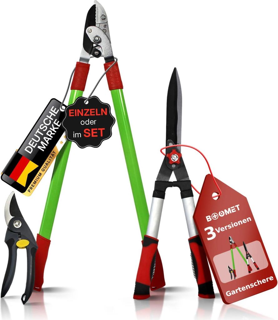 BOOMET Gartenwerkzeug 2-Set · Astschere & Rebenschere für präzises Schneiden von Ästen, Hecken und Sträuchern im Garten