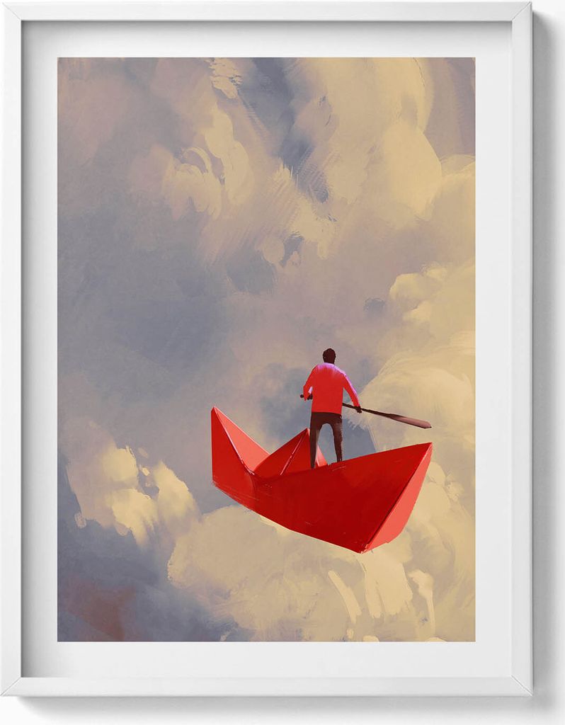Papierboote– Wandbild mit Rahmen – Gerahmtes Bild – Wanddekoration – 60x80 cm – Weiß Rahmen