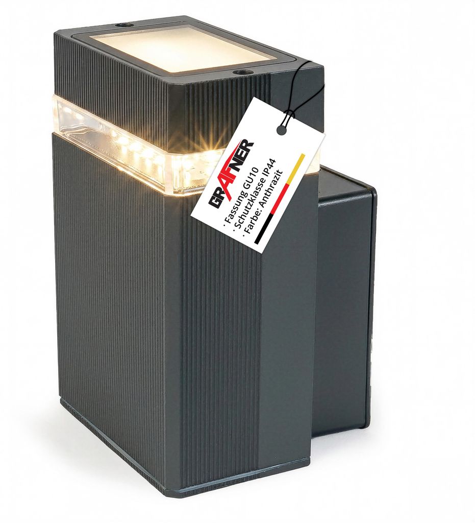 Grafner Aluminium Wandlampe schwarz, IP44, GU10 Fassung, Produktbild 