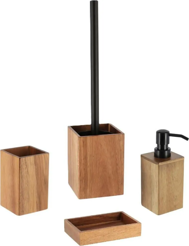 Set Accessori Bagno TENDANCE Acacia 4 pz - Design Funzionale e Robusto