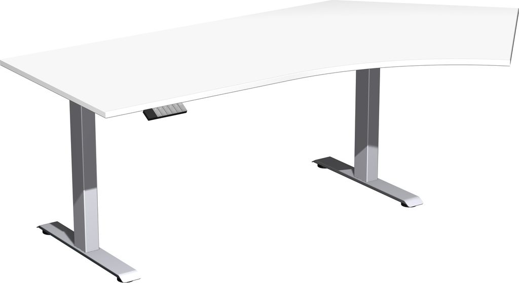 PC-Schreibtisch, elektr. höhenverstellbar, BxTxH 2166x800/1130x630-1280 mm, rechts, Melamin-Platte 25 mm, weiß/silber