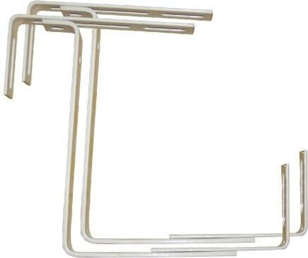 A set of two adjustable metal balcony planter brackets against a white background.