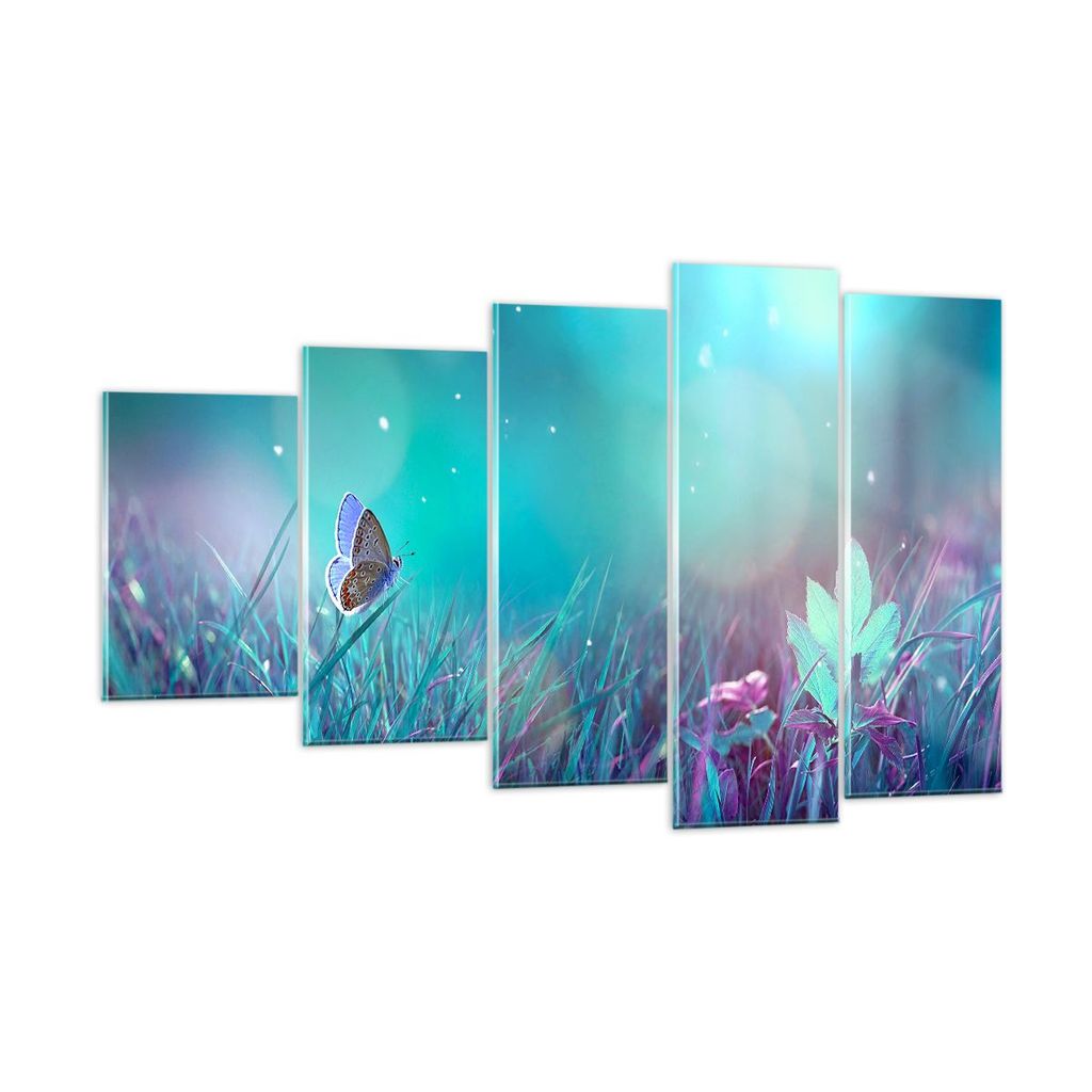 Bilder auf glas - Schmetterling Wiese Blume - 100x60cm - Glasbilder - Wandbilder - Kunstdruck - zum Aufhängen bereit - Wanddekoration aus Glas - G...