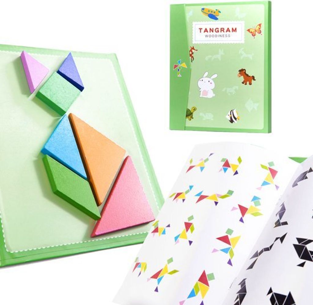 Playos - Tangram Puzzle - Grün - 96 Puzzles - Magnetbuch - Holzpuzzle - Formen Puzzle - Puzzlebuch - Reisespiel - Reisespielzeug - Lernspielzeug...