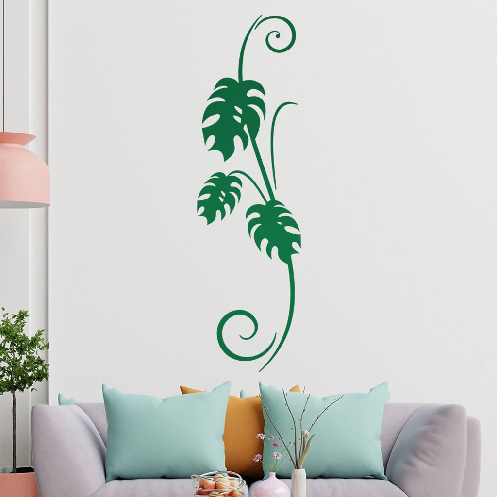 Pflanze - Blätter - Fensterblatt Wandtattoo in 6 Größen - Wandaufkleber Wall Sticker - Dekoration, Küche, Wohnzimmer, Schlafzimmer, Badezimmer