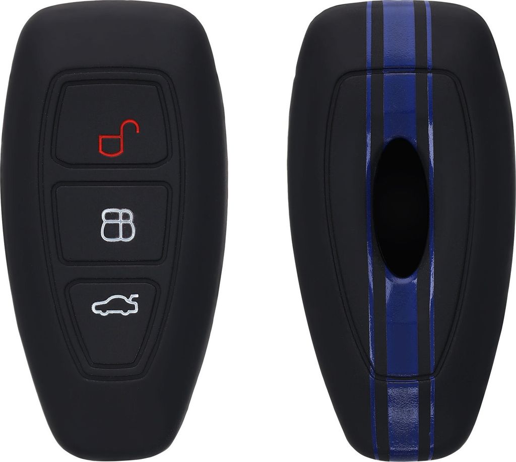 kwmobile Autoschlüssel Hülle kompatibel mit Ford 3-Tasten Autoschlüssel Keyless Go Hülle - Schlüsselhülle Rallystreifen Sidelines Blau Schwarz