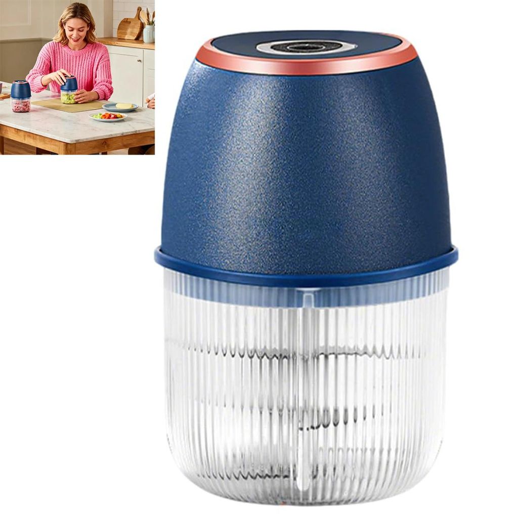 Universalzerkleinerer,Gemüsezerkleinerer Zwiebelschneider, Klingen aus Edelstahl, 350 ml Behälter,Dunkelblau