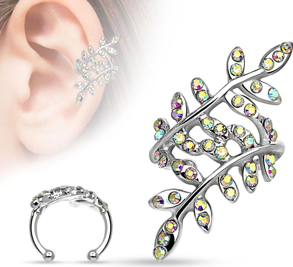 Ear Cuff Ohrklemme Blätter Aurora Borealis