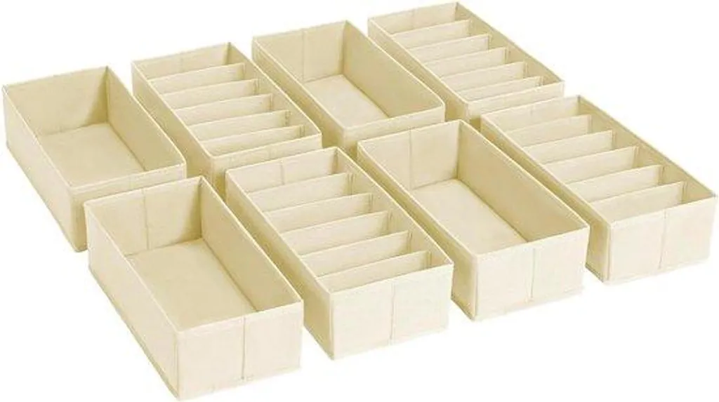 Organiseur de tiroir modulable beige en lot de 8 pour armoire d'enfant