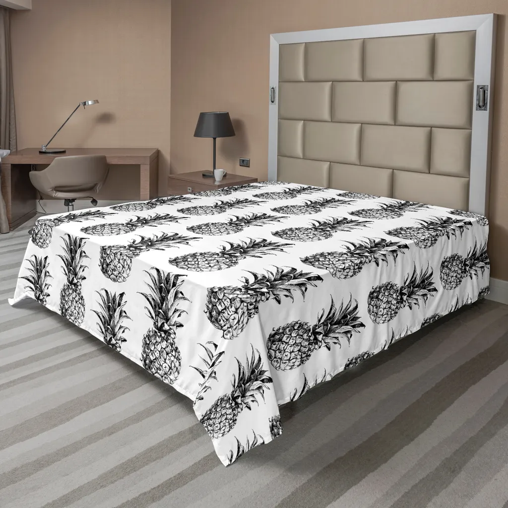 Lenzuolo Singolo ABAKUHAUS Ananas 244x205cm - Microfibra No Stiro Nero