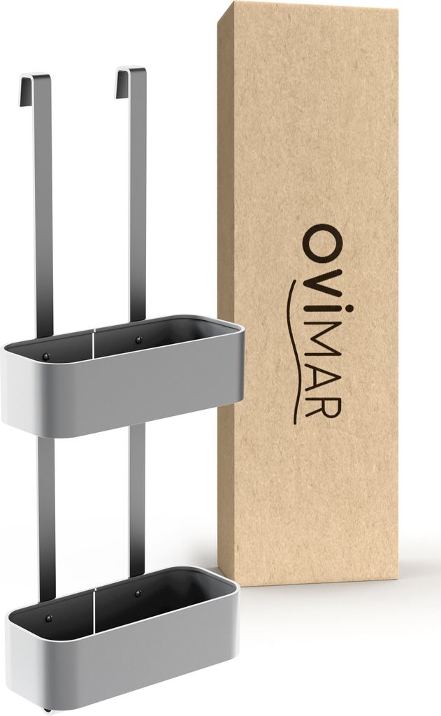 ovimar Duschablage Vanas in silber als Badezimmer Organizer | 2 stöckiger Duschkorb zum Hängen als ideale Aufbewahrung fürs Bad | aus leichtem A...