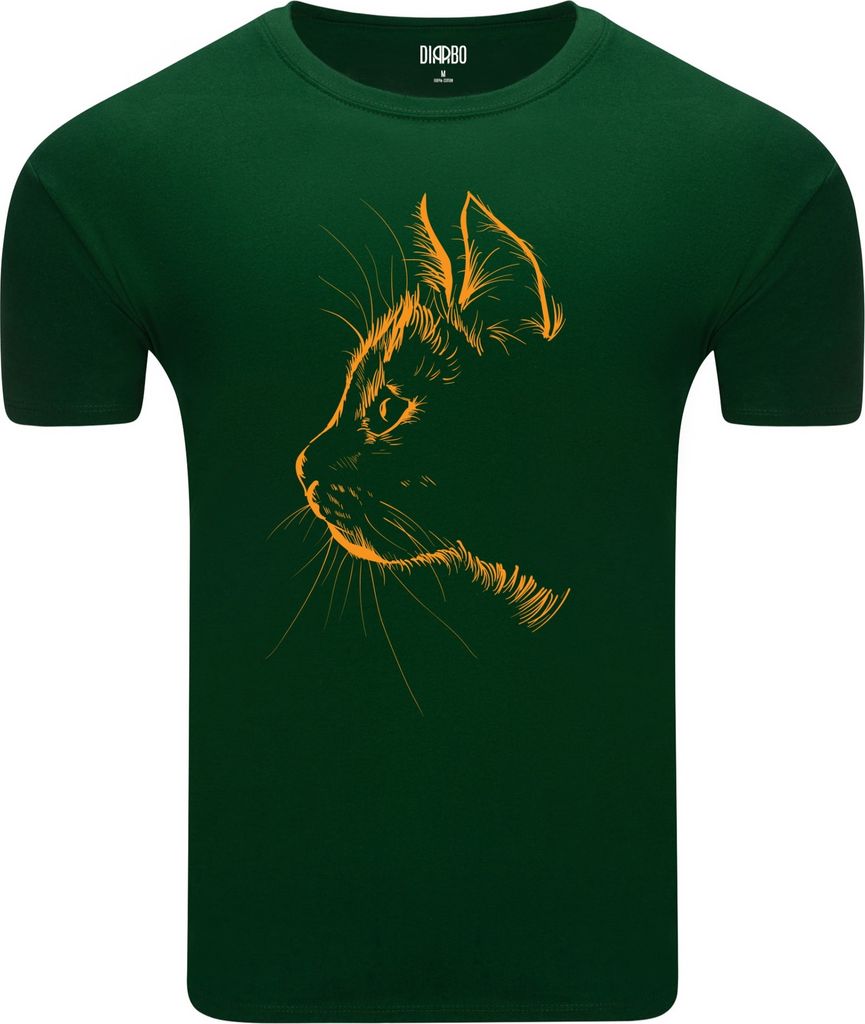 Diarbo Herren T-Shirt mit Tierliebhaber Druck Katzenporträt-Silhouette Dunkelgrün Gr.L
