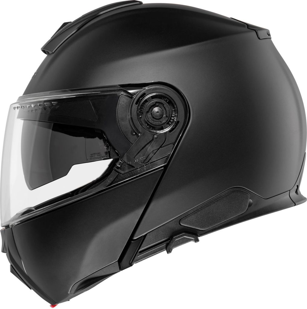 A black motorcycle helmet shown from a side angle on a white background.