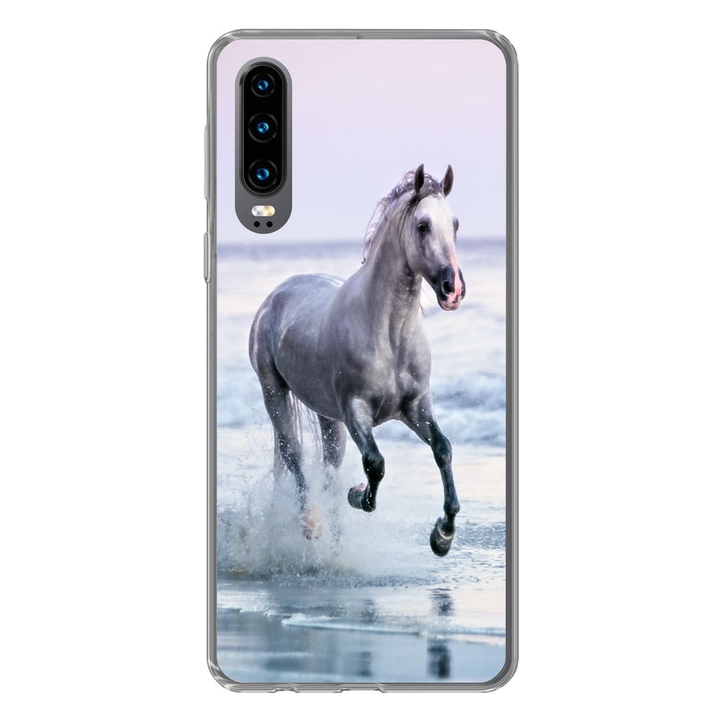 MuchoWow Handyhülle Schutzhülle Hülle für Huawei P30 Pferd - Pilz - Strand Silikon Softcase Handy Hülle - Kartenbesitzer