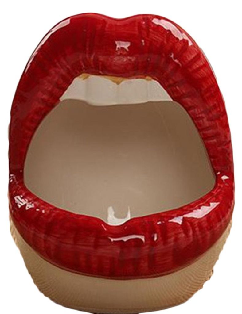 Niedlicher Keramik-Zigarettenaschenbecher mit Lippenmotiv, kreativer, mundgerechter, rauchfreier Aschenbecher mit Halterung