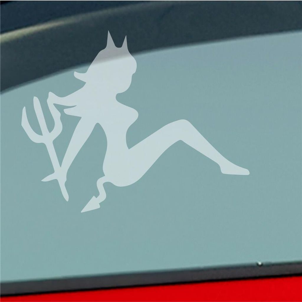 Auto Aufkleber Teufel Teuflisch Sexy Girl Pin Up Devil 12x10 cm Milchglas Sticker Heckscheibenaufkleber