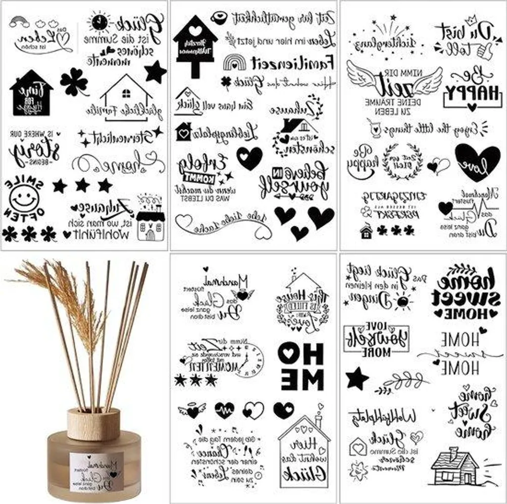 Kit décoration DIY pour meubles et verre - 5 Stickers Rub-on inclus