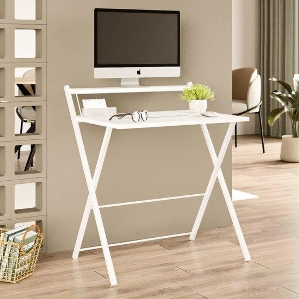 Table pliante LUNOR avec tablette 76x50x84 cm blanche multi-usage - 4