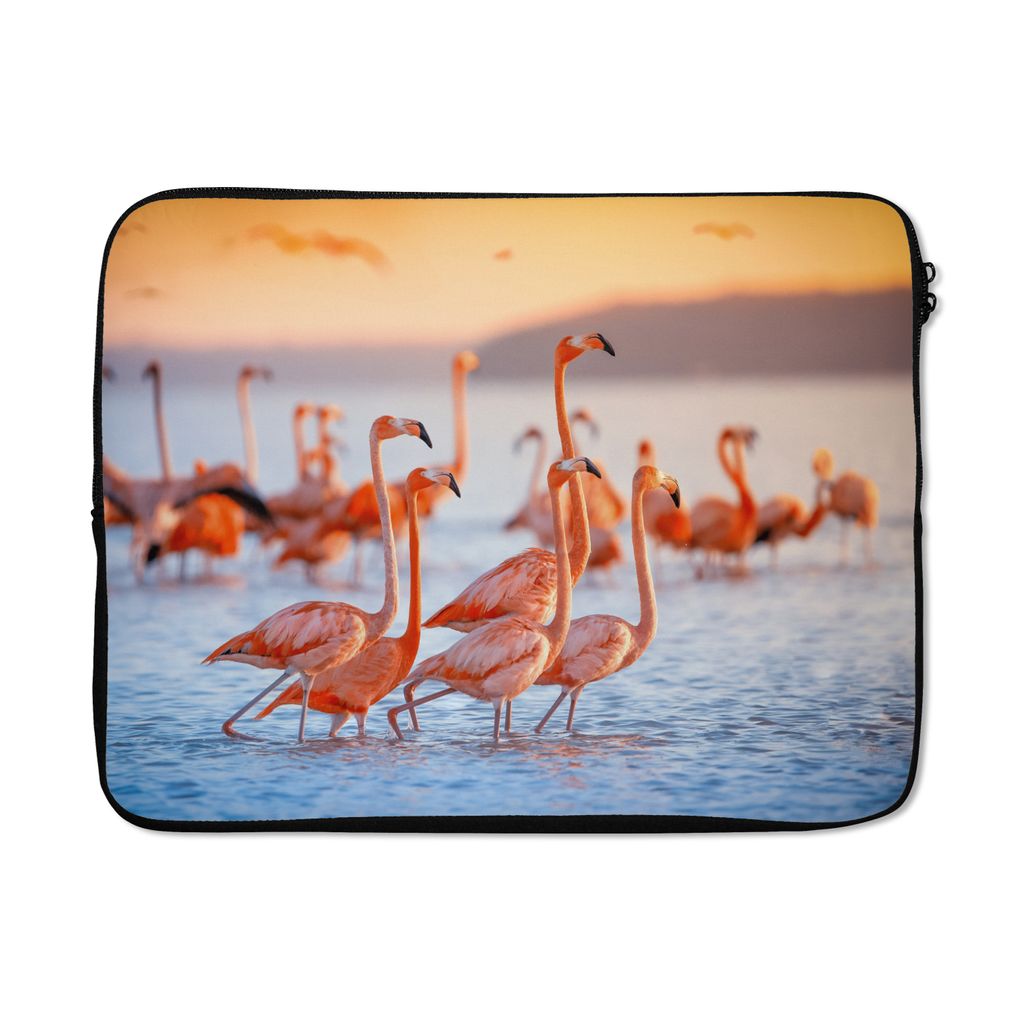 MuchoWow Laptop Hülle 15 Zoll Flamingo - Tiere - Wasser - Rosa Laptoptasche - Laptoptasche - Sleeve - Rundum-Schutz