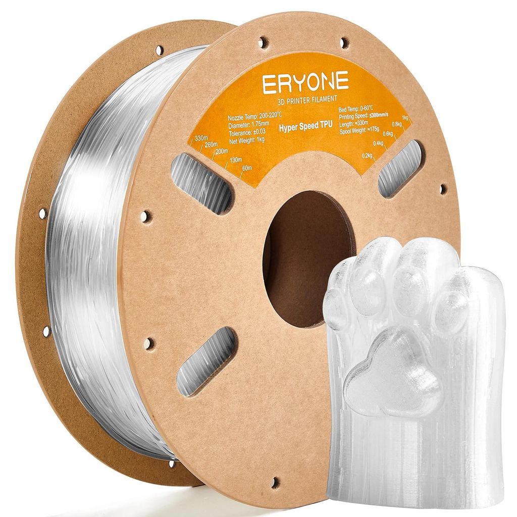 TPU Filament 1 kg für 3D-Drucker - Flexibles 3D-Druck Filament - High Speed Druck - Schneller 3D-Druck - Transparent