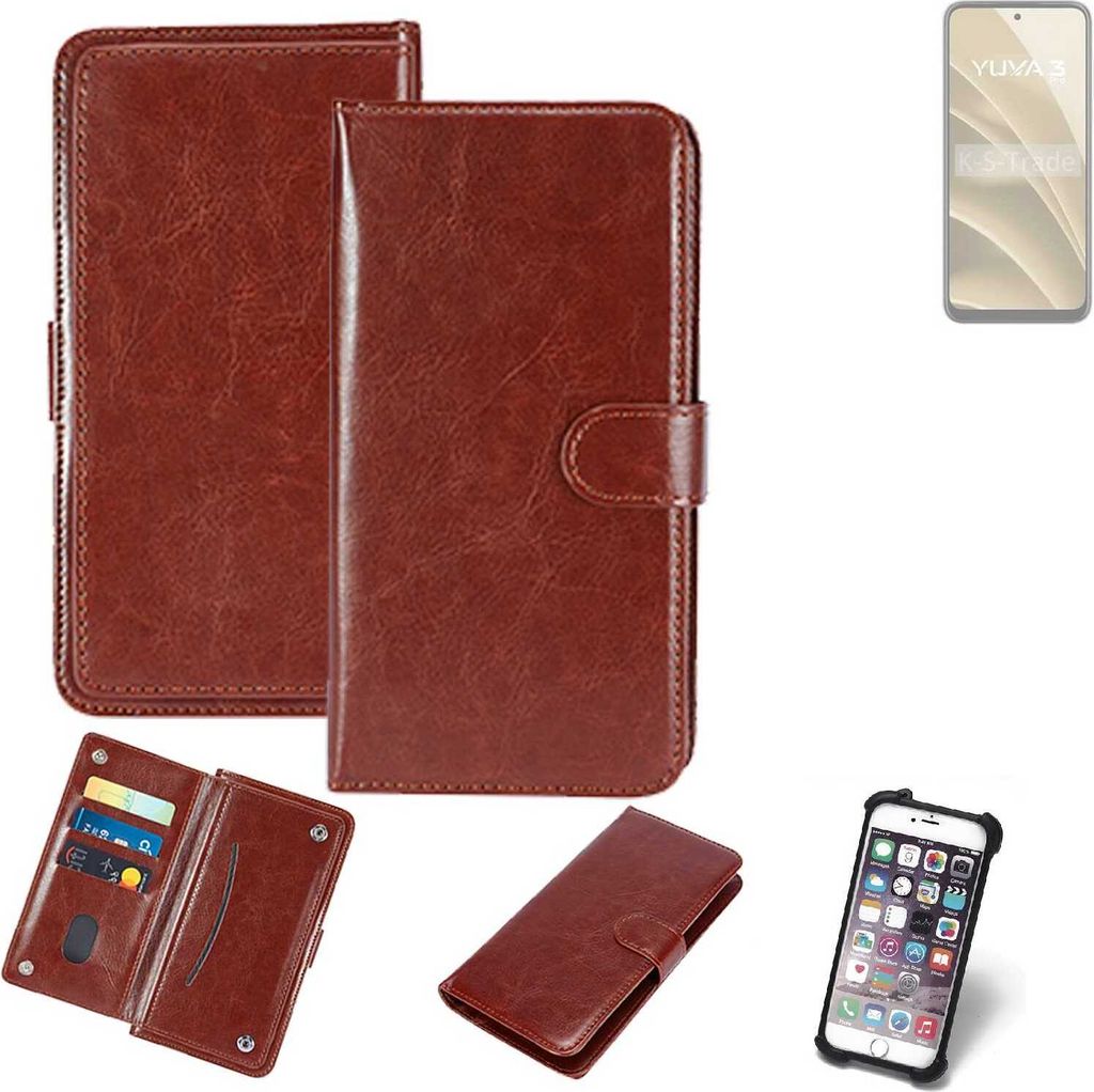 K-S-Trade 360° Hülle kompatibel mit Lava Yuva 3 Pro braun Kunstleder Case BookCase WalletCase Kunstlederederhülle Handyhülle, Rundumschutz Bumper