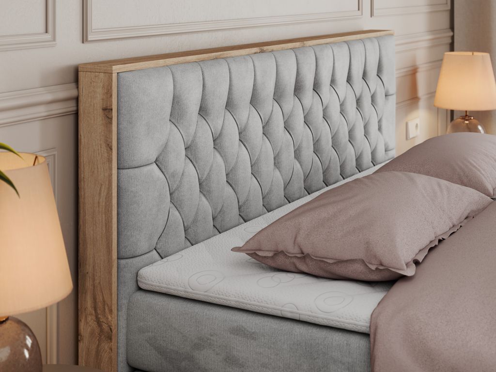 MKS MEBLE King Boxspringbett 180x200 - Mit Matratze H3 & Bettkasten In Eiche