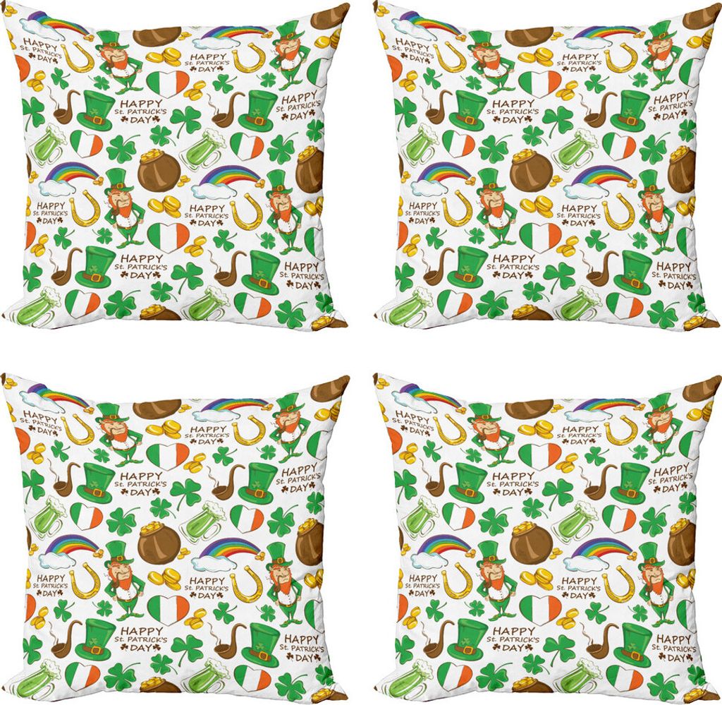 ABAKUHAUS St. Patrick Tag Kissenbezug Set (4 Stück), Irish Party, Moderner Doppelseitiger Digitaldruck, 60 cm x 60 cm, Mehrfarbig