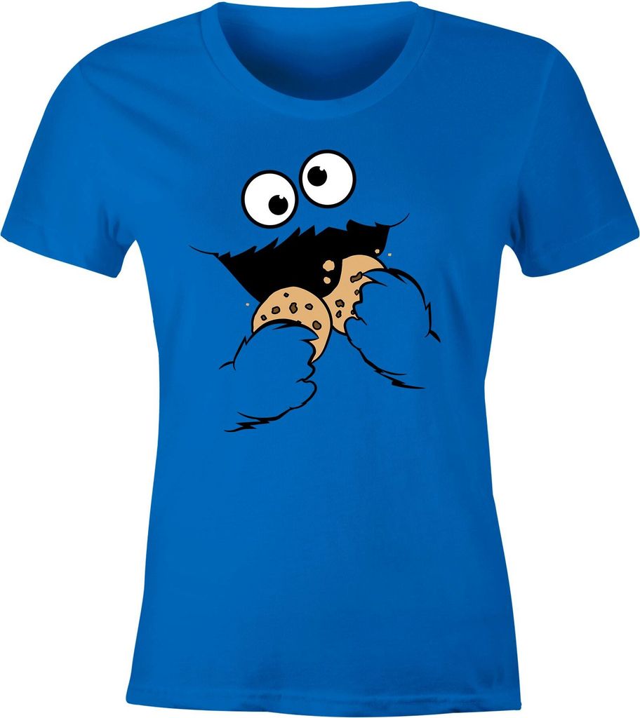 Damen T-Shirt Krümelmonster Keks Cookie Monster Fasching Damen T-Shirt Krümelmonster Keks Cookie Monster Fasching