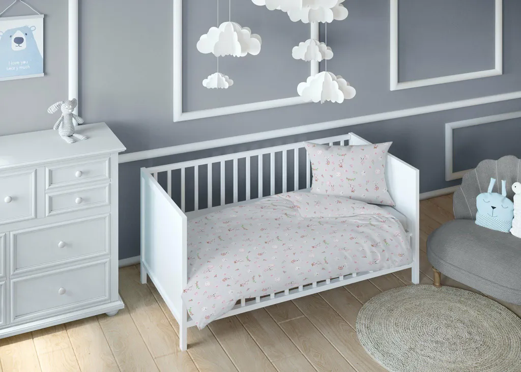 Linge de lit 160x200 en coton respirant à motif lapins rose et gris