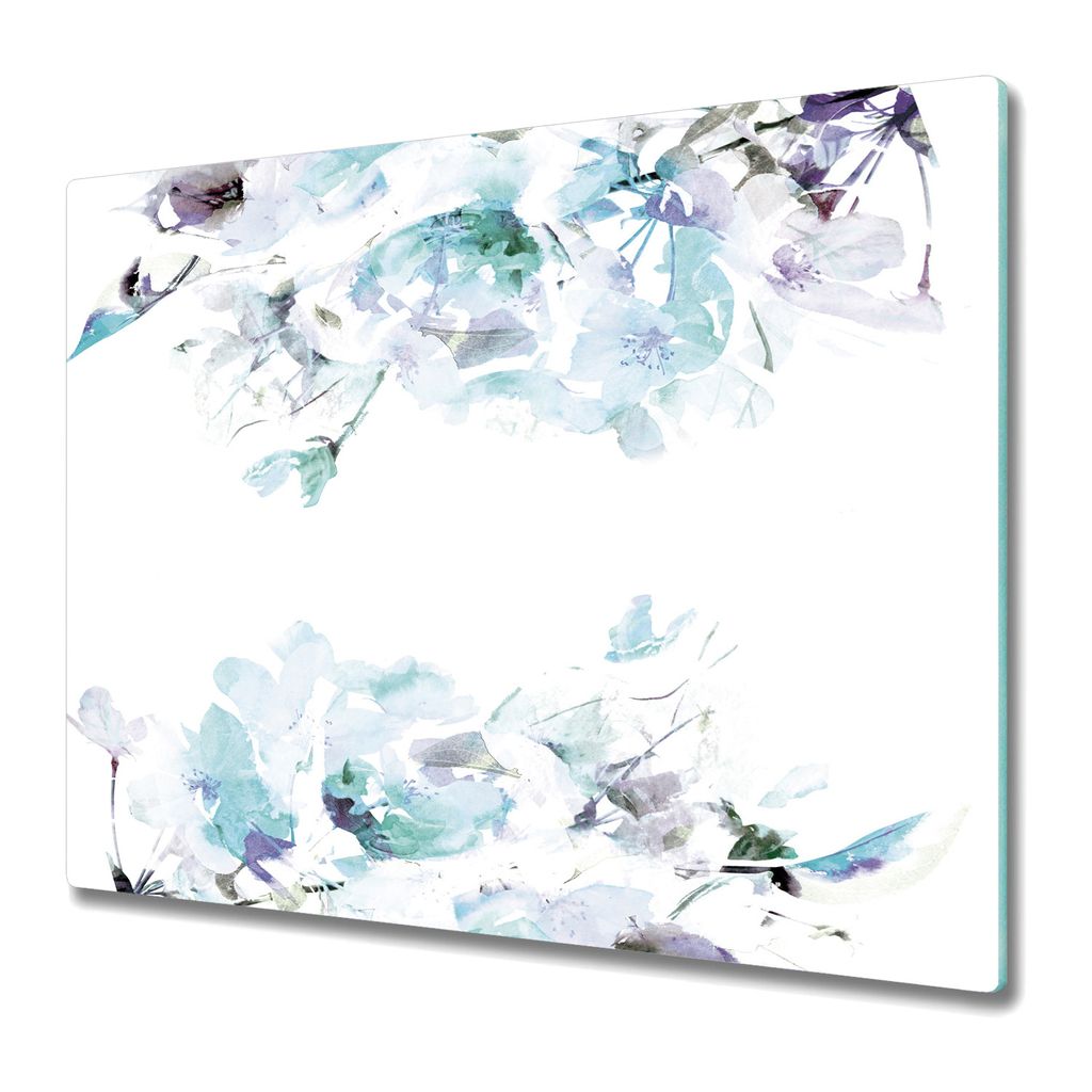 Küche Schneidebrett - Schneidebrett Glas - Herdabdeckung - 60x52 - Blau Frühling Blume