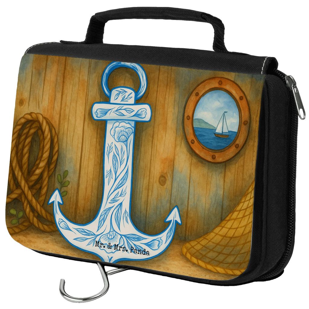 Mr. & Mrs. Panda badtasche Anker Blau Design - Weiß - Geschenk, kulturtäschchen, Waschtasche, Lustige Sprüche, kosmetiktäschchen, beautycase, K...