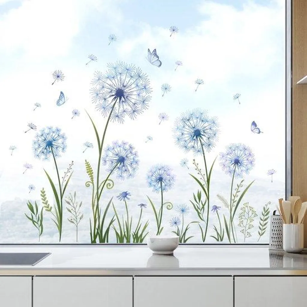 Autocollants fenêtre Papillon bleu et motifs floraux pour vitres - 20pcs