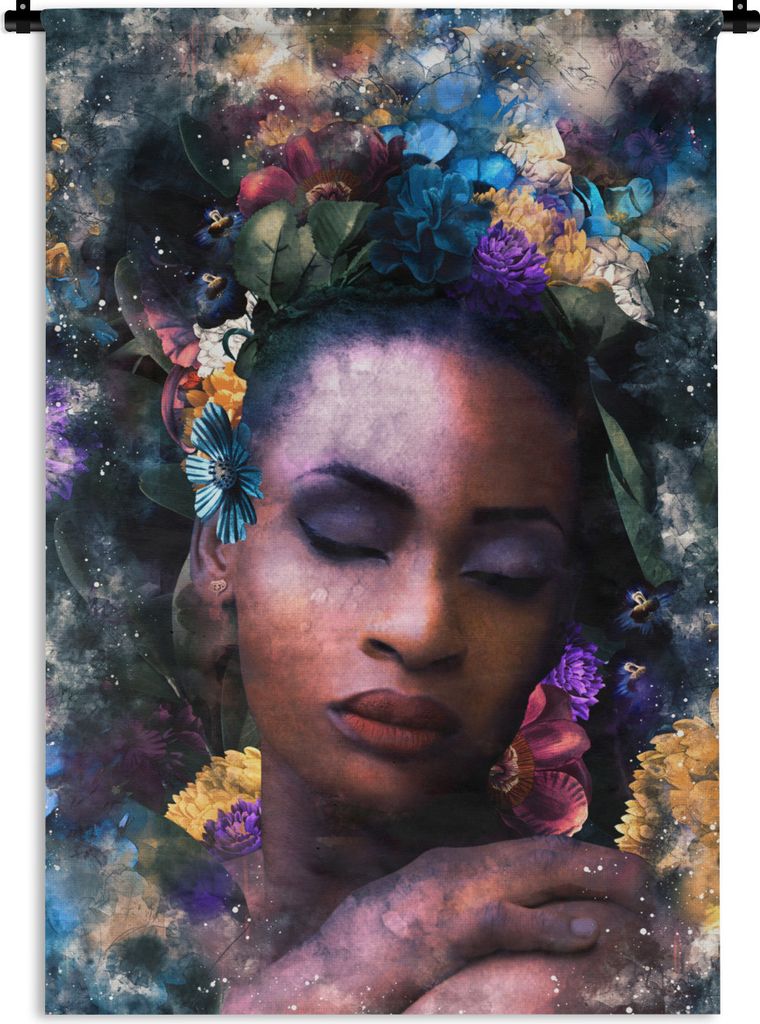 MuchoWow Wandteppich Wandbehang Frau - Rauch - Farben 90x135 cm Tapisserie Dekoration Wandtuch - Baumwolle - Wandskulptur