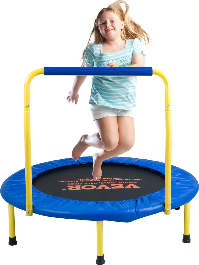 Trampoline enfant 60 kg VEVOR avec poignée de maintien pliable bleu