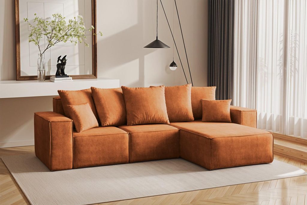 Kaiser Möbel Ecksofa L-Form, Premium Kollektion ELLA, Stoff Noel, Orange, Rechts