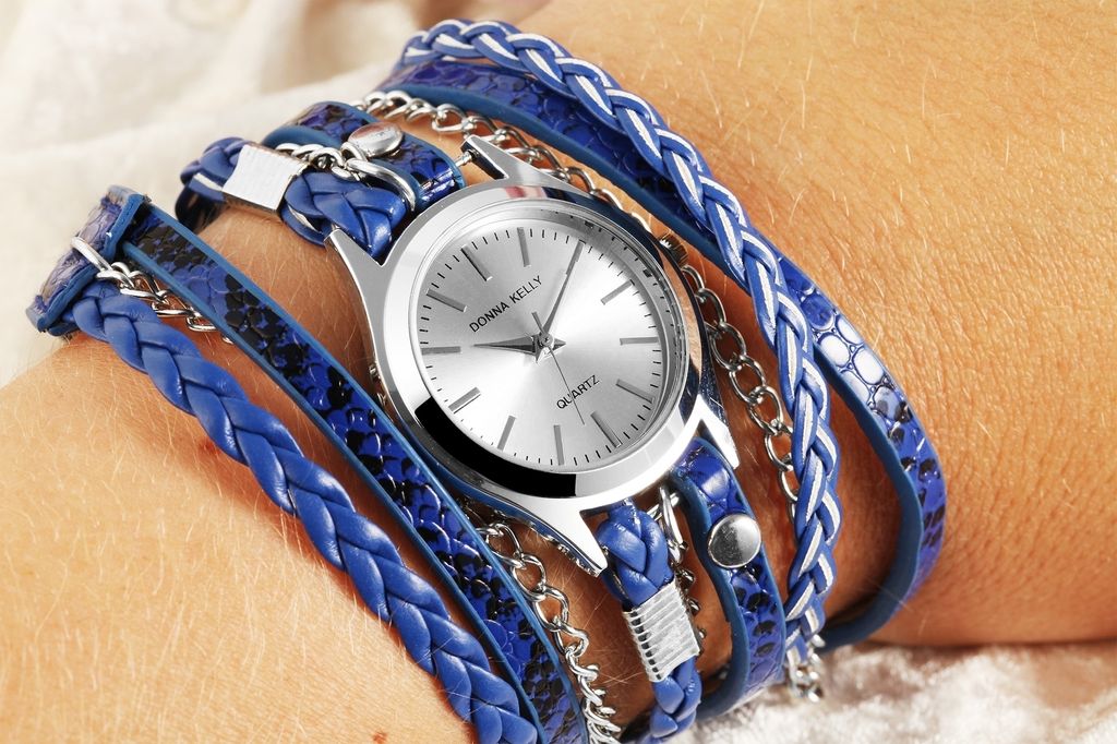 Donna Kelly 1900044-005 Damenuhr mit Kunstleder-Wickelarmband in blau