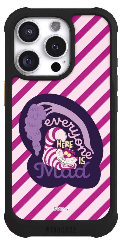 NIVOCASE Hülle für Apple iPhone 16 Pro Stoßfeste Handyhülle NIVOmax Case Schwarz Alice im Wunderland Disney Grinsekatze