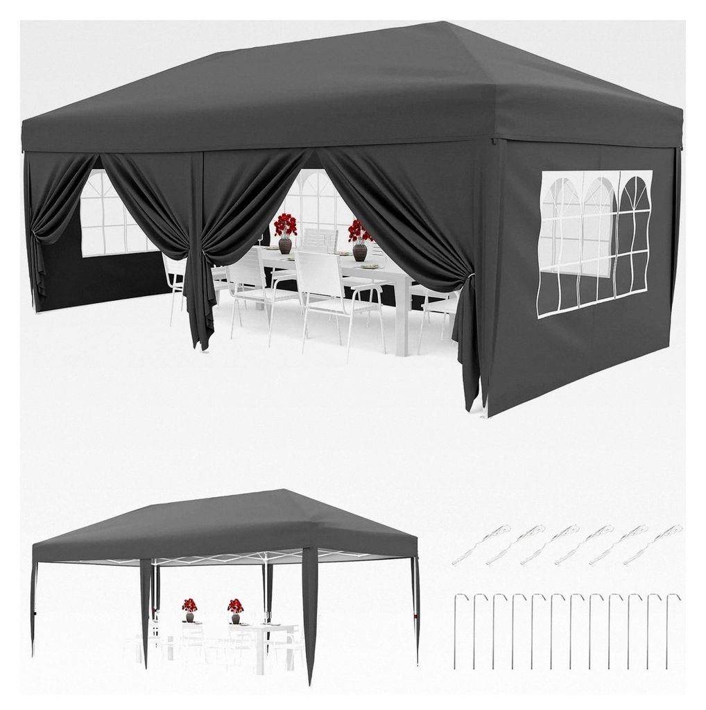 Faltpavillon 3x6 m wasserdicht und stabil mit 6 Seitenwänden – Faltbarer Pop up Pavillon aus 420D Oxford, UV-Schutz 50+, 3-fach höhenverstellba...