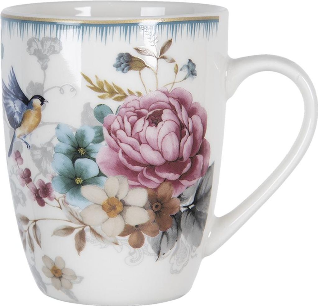 Clayre & Eef Tasse 360 ml Weiß Rosa Porzellan Blumen