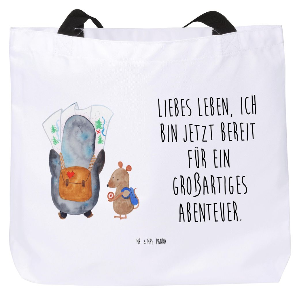 Mr. & Mrs. Panda Schultasche Pinguin & Maus Wanderer - Weiß - Geschenk, Abenteuer, Tasche, Tote Bag, Beutel, Reisetasche, Pinguine, Wandern, Stoff...