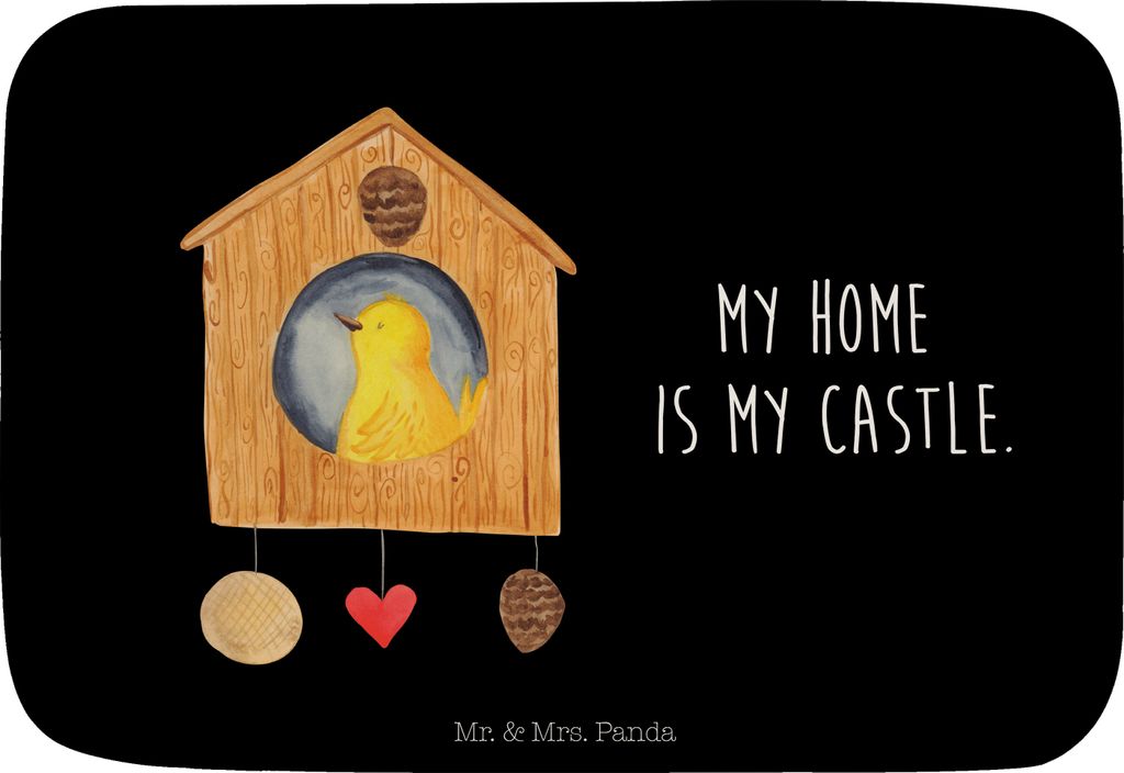 Mr. & Mrs. Panda Badteppich Vogel Haus - Schwarz - Geschenk, Badvorleger, Nest, Castle, Badematte, Duschvorleger, Badläufer, Lustige Sprüche, Fam...